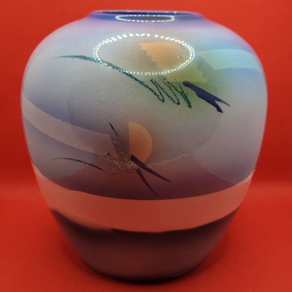 Vintage 1980s Judith Stiles Art Pottery Vase Modern Style Signed 7" Tall